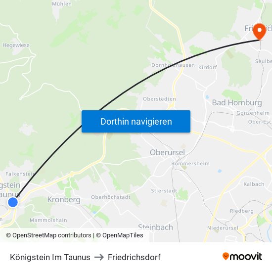 Königstein Im Taunus to Friedrichsdorf map