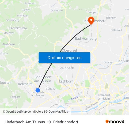 Liederbach Am Taunus to Friedrichsdorf map