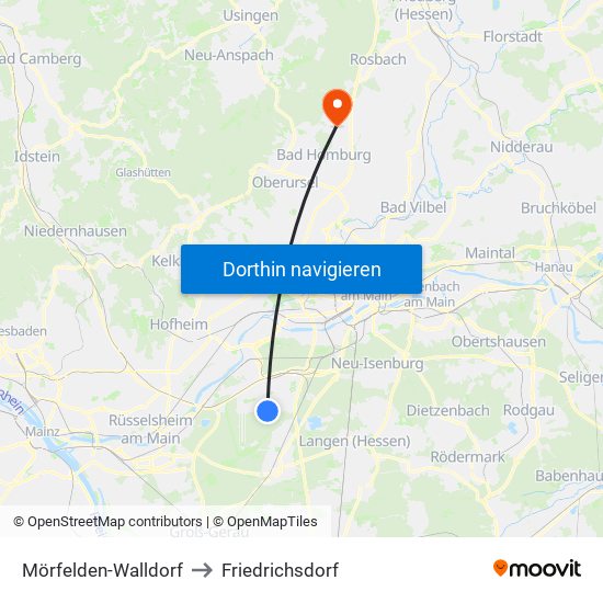 Mörfelden-Walldorf to Friedrichsdorf map