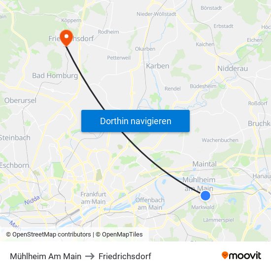 Mühlheim Am Main to Friedrichsdorf map
