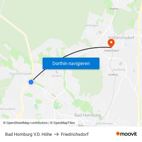 Bad Homburg V.D. Höhe to Friedrichsdorf map