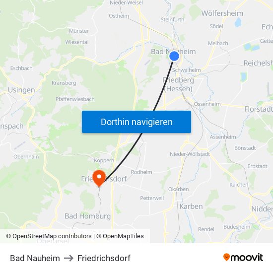 Bad Nauheim to Friedrichsdorf map