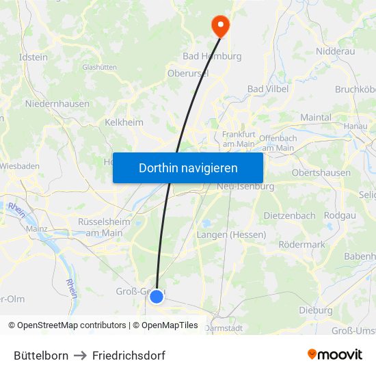 Büttelborn to Friedrichsdorf map