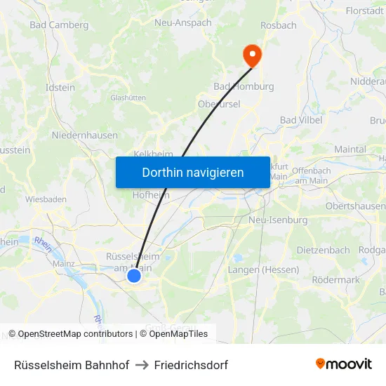 Rüsselsheim Bahnhof to Friedrichsdorf map