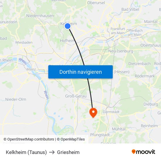 Kelkheim (Taunus) to Griesheim map