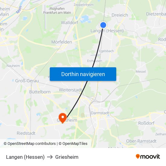 Langen (Hessen) to Griesheim map