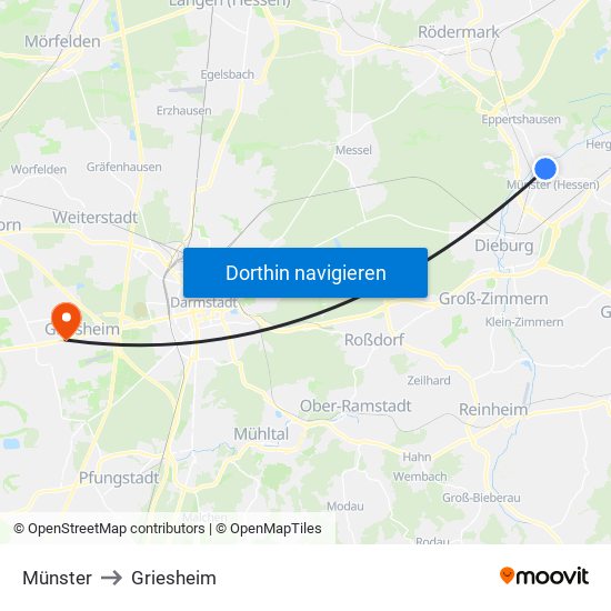 Münster to Griesheim map