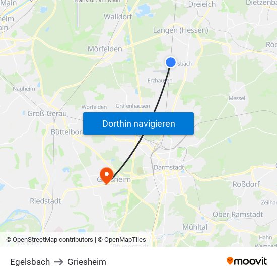Egelsbach to Griesheim map