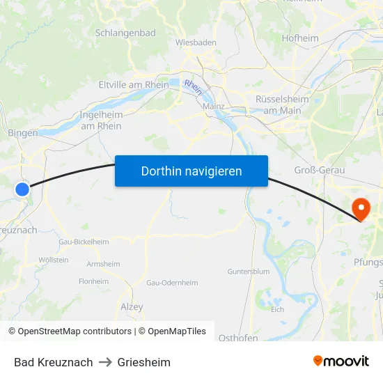 Bad Kreuznach to Griesheim map
