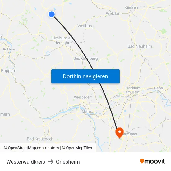 Westerwaldkreis to Griesheim map