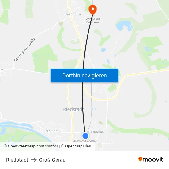 Riedstadt to Groß-Gerau map