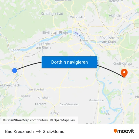 Bad Kreuznach to Groß-Gerau map