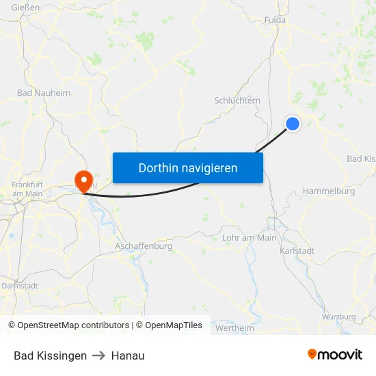 Bad Kissingen to Hanau map