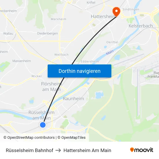 Rüsselsheim Bahnhof to Hattersheim Am Main map