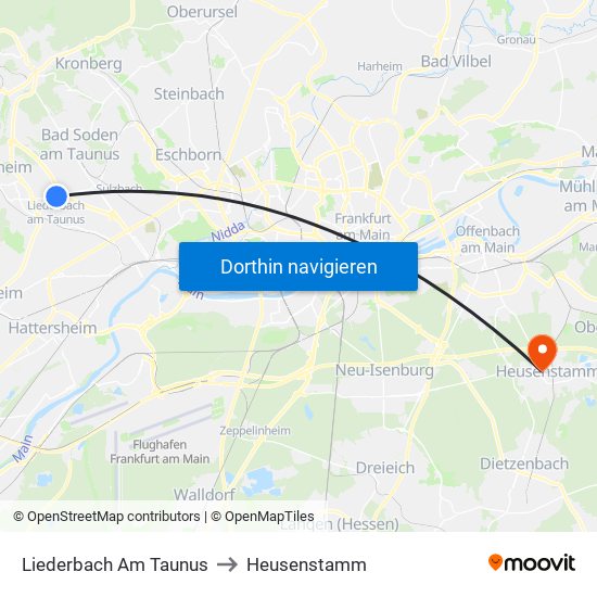 Liederbach Am Taunus to Heusenstamm map