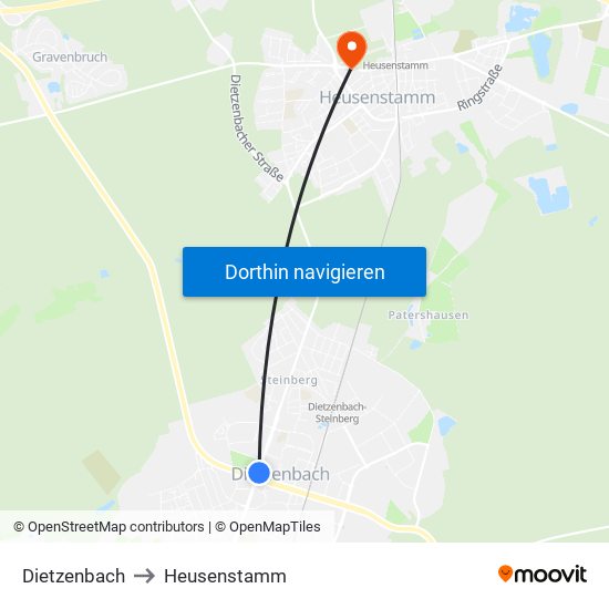 Dietzenbach to Heusenstamm map