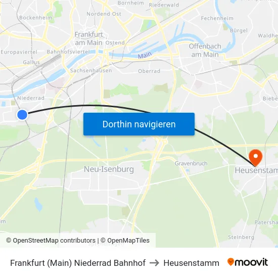 Frankfurt (Main) Niederrad Bahnhof to Heusenstamm map