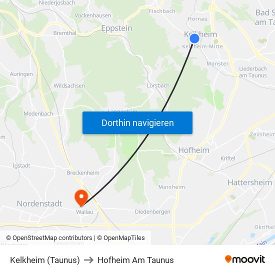 Kelkheim (Taunus) to Hofheim Am Taunus map