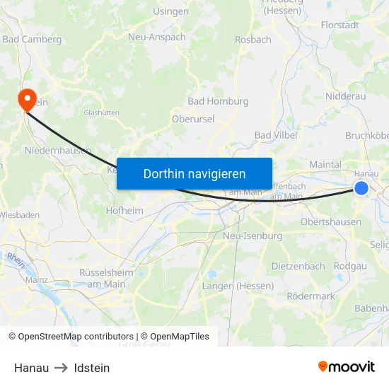 Hanau to Idstein map