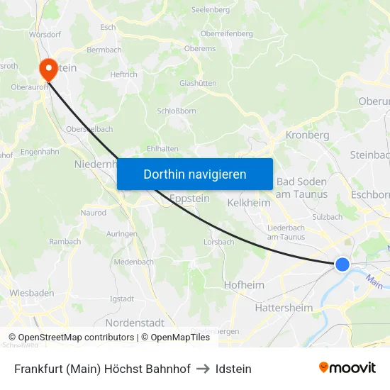 Frankfurt (Main) Höchst Bahnhof to Idstein map