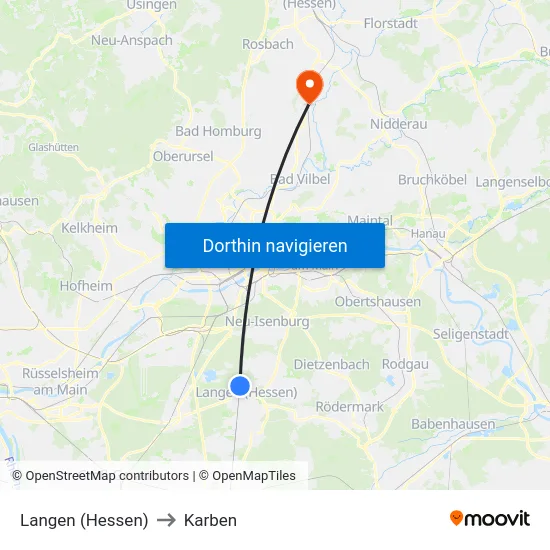 Langen (Hessen) to Karben map