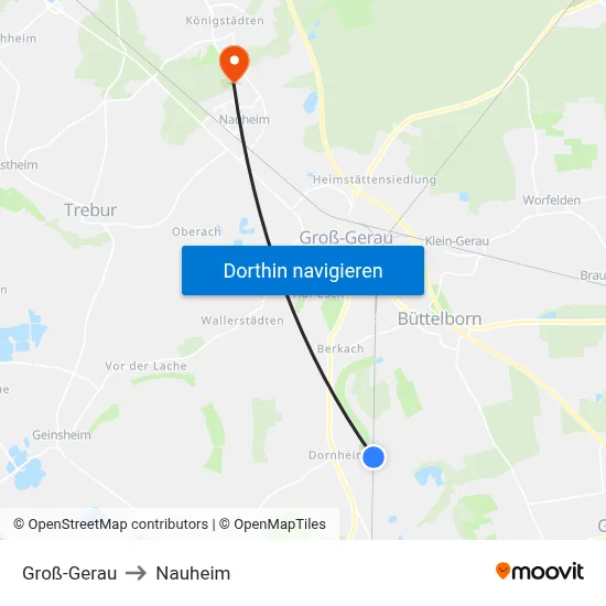 Groß-Gerau to Nauheim map