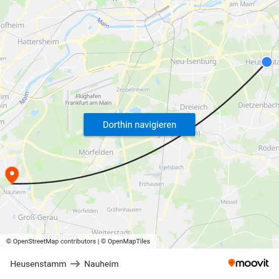 Heusenstamm to Nauheim map