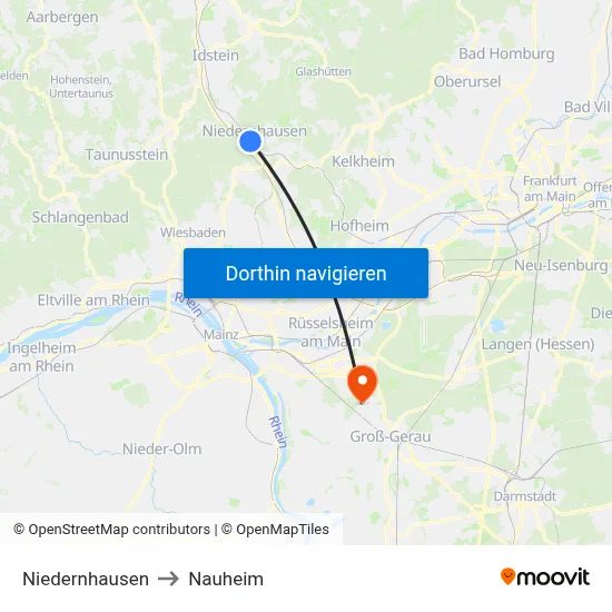 Niedernhausen to Nauheim map