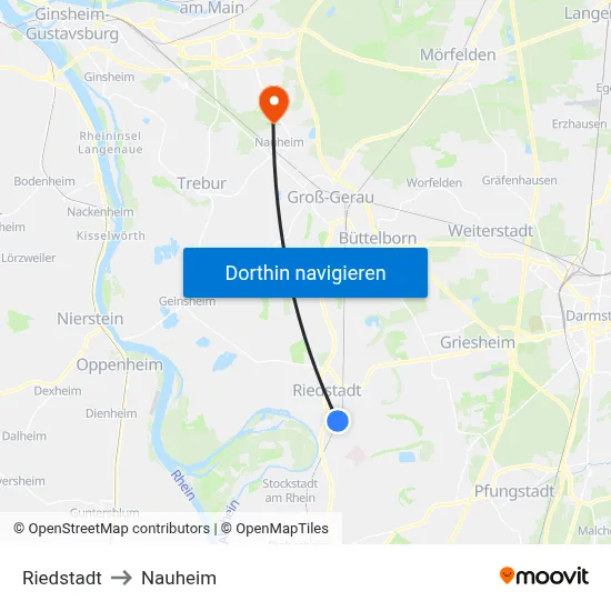 Riedstadt to Nauheim map