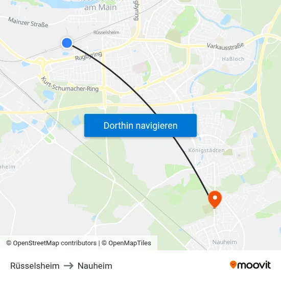 Rüsselsheim to Nauheim map