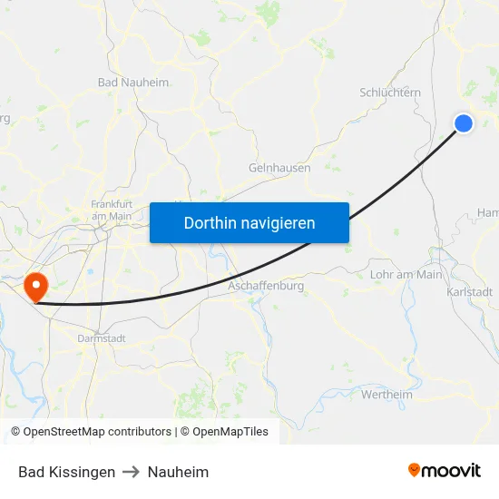 Bad Kissingen to Nauheim map
