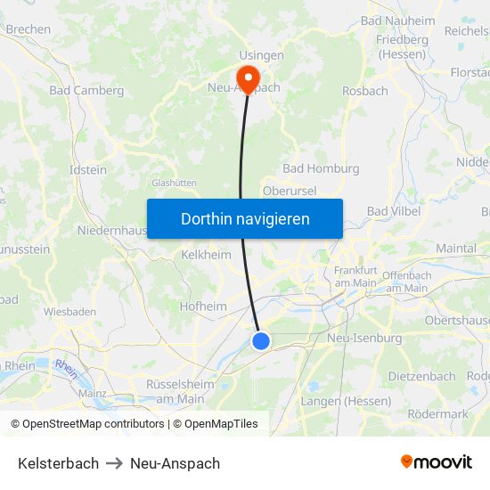 Kelsterbach to Neu-Anspach map