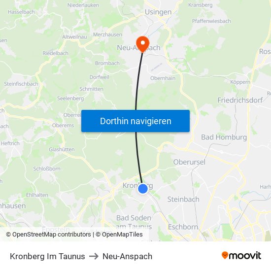 Kronberg Im Taunus to Neu-Anspach map