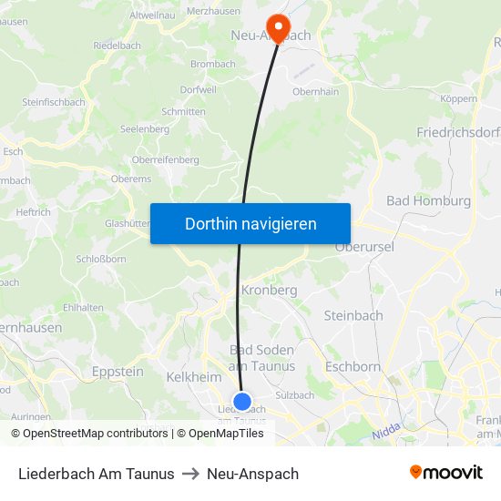Liederbach Am Taunus to Neu-Anspach map