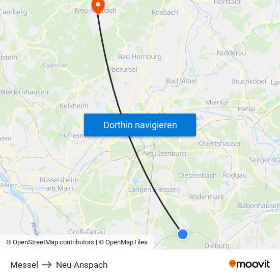 Messel to Neu-Anspach map