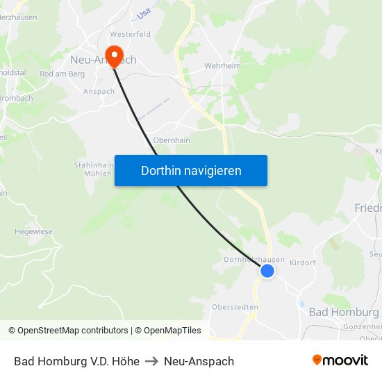 Bad Homburg V.D. Höhe to Neu-Anspach map