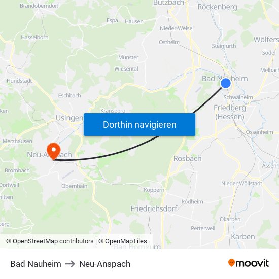 Bad Nauheim to Neu-Anspach map