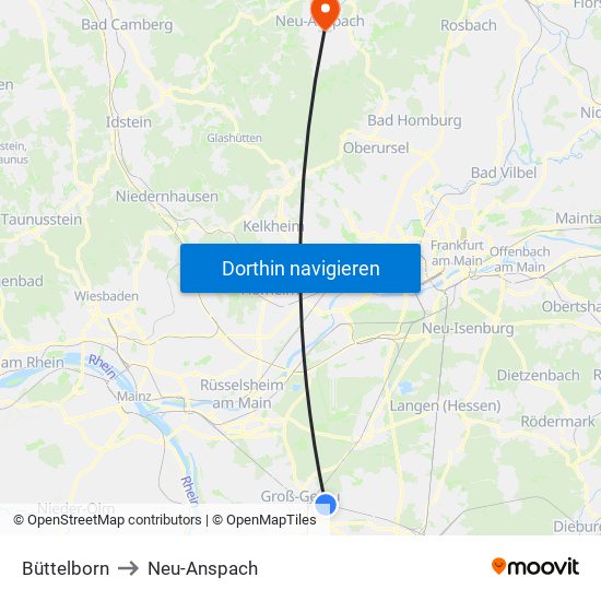 Büttelborn to Neu-Anspach map