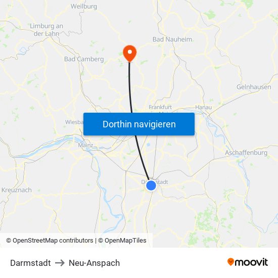 Darmstadt to Neu-Anspach map