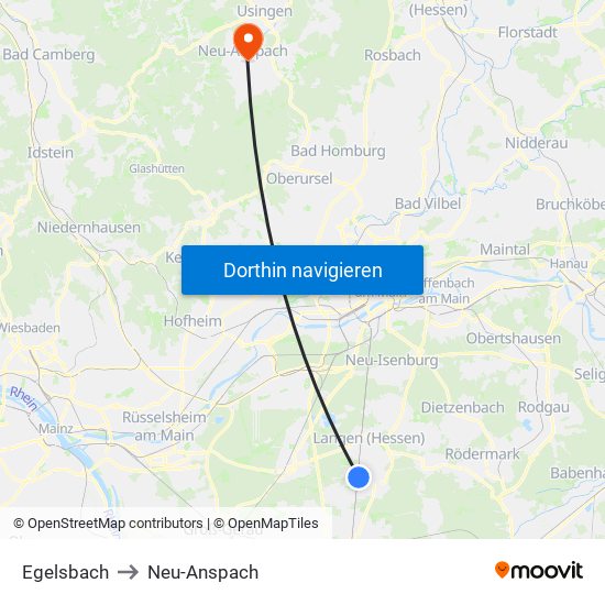 Egelsbach to Neu-Anspach map