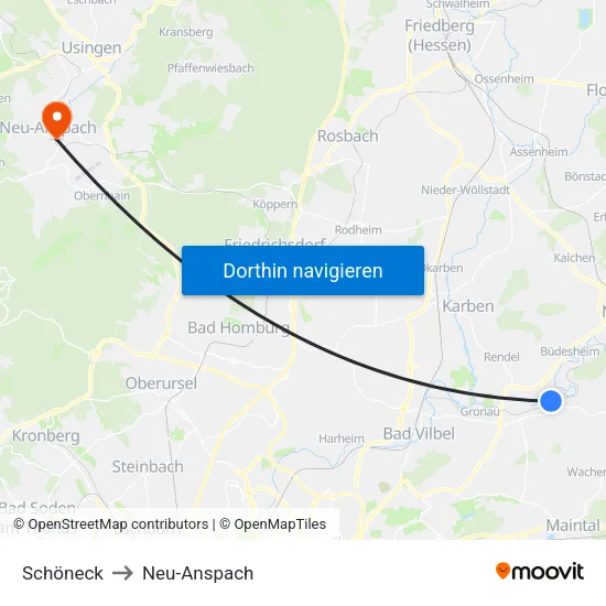 Schöneck to Neu-Anspach map