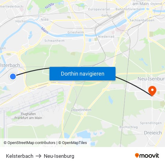 Kelsterbach to Neu-Isenburg map