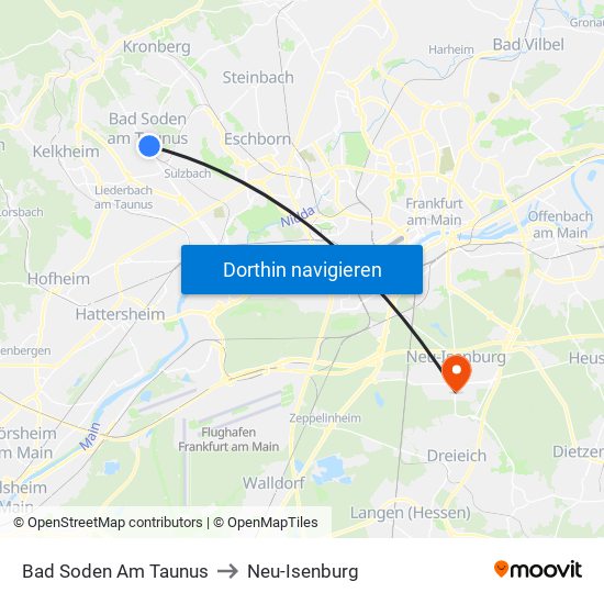 Bad Soden Am Taunus to Neu-Isenburg map