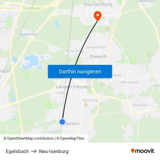 Egelsbach to Neu-Isenburg map