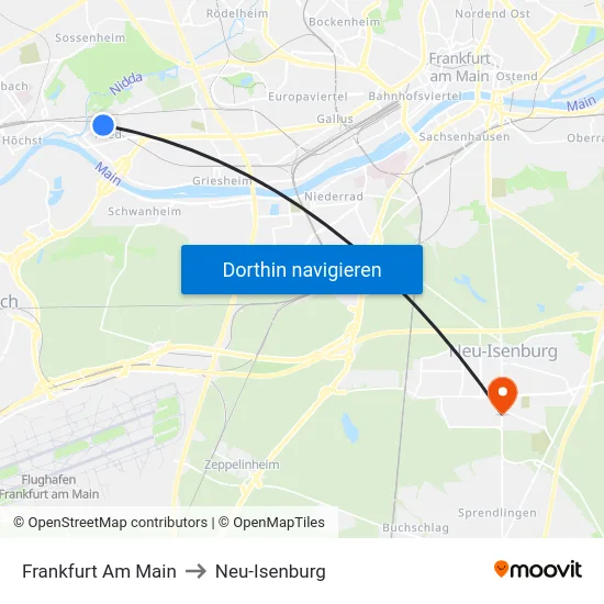 Frankfurt Am Main to Neu-Isenburg map