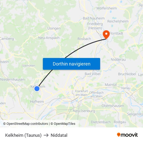 Kelkheim (Taunus) to Niddatal map