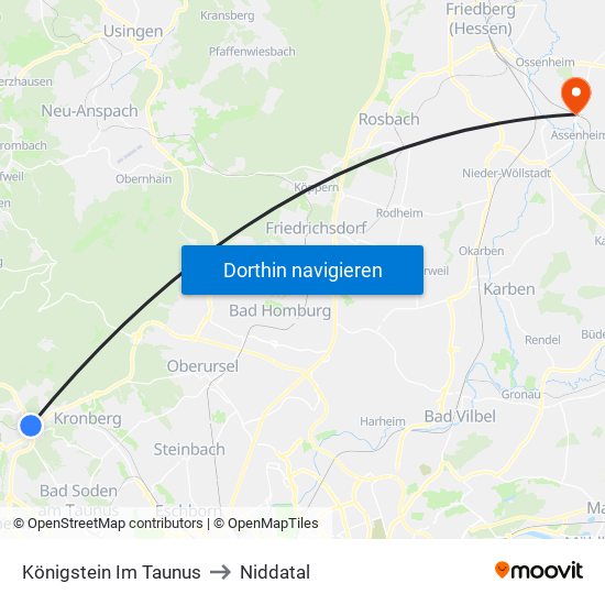 Königstein Im Taunus to Niddatal map