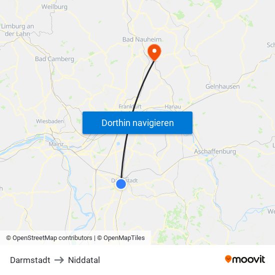 Darmstadt to Niddatal map