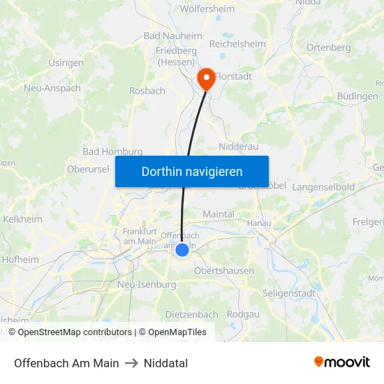 Offenbach Am Main to Niddatal map