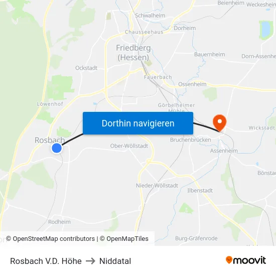 Rosbach V.D. Höhe to Niddatal map
